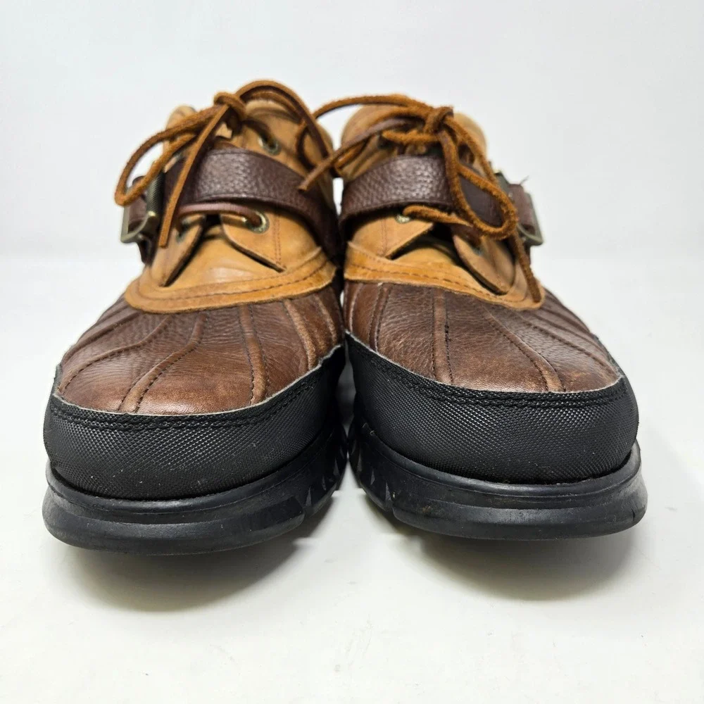 Polo Ralph Lauren Duck Boots Leather Buckle Strap 12D Brown Tan Rugged Mens